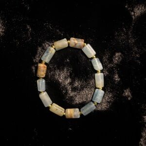 Blue Calcite Barrel and Gold Beaded Bracelet